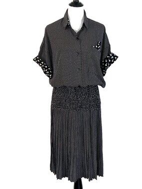 Vintage 80s Midi Albert Nipon Black Polka Dot Executive Dress Sz 12